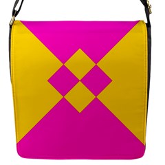 Yellow Pink Shapes Flap Closure Messenger Bag (s) by LalyLauraFLM