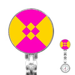 Yellow Pink Shapes Stainless Steel Nurses Watch by LalyLauraFLM