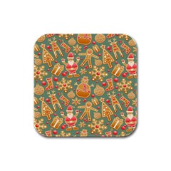 Santa And Friends Pattern Rubber Square Coaster (4 Pack) 