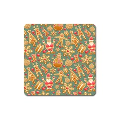 Santa And Friends Pattern Square Magnet