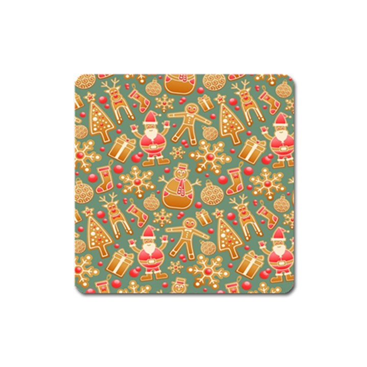 Santa and Friends Pattern Square Magnet