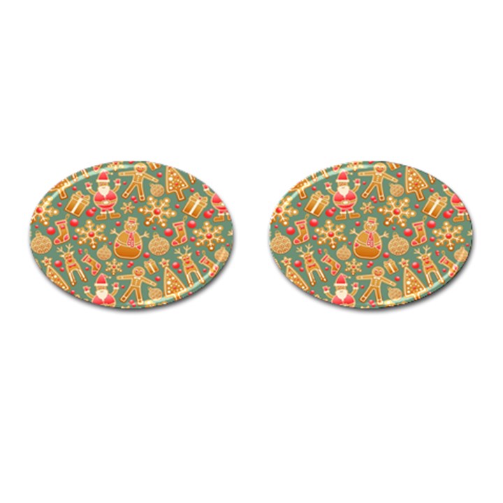 Santa and Friends Pattern Cufflinks (Oval)