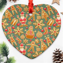 Santa And Friends Pattern Heart Ornament (2 Sides)