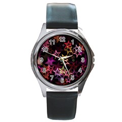 Sparkly Stars Pattern Round Metal Watches