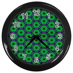 Stars In Hexagons Pattern Wall Clock (black) by LalyLauraFLM