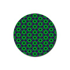 Stars In Hexagons Pattern Rubber Coaster (round) by LalyLauraFLM