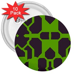 Brown Green Shapes 3  Button (10 Pack)