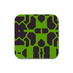 Brown Green Shapes Rubber Square Coaster (4 Pack)