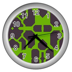 Brown Green Shapes Wall Clock (silver)