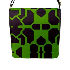 Brown Green Shapes Flap Closure Messenger Bag (l) by LalyLauraFLM