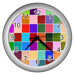 Multi Colour Squares Pattern Wall Clocks (silver) 