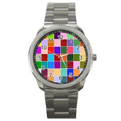 Multi Colour Squares Pattern Sport Metal Watches