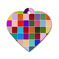 Multi Colour Squares Pattern Dog Tag Heart (one Side)