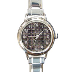 Multicolored Ethnic Check Seamless Pattern Round Italian Charm Watches by dflcprints