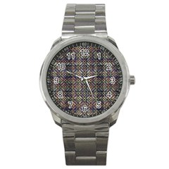 Multicolored Ethnic Check Seamless Pattern Sport Metal Watches by dflcprints