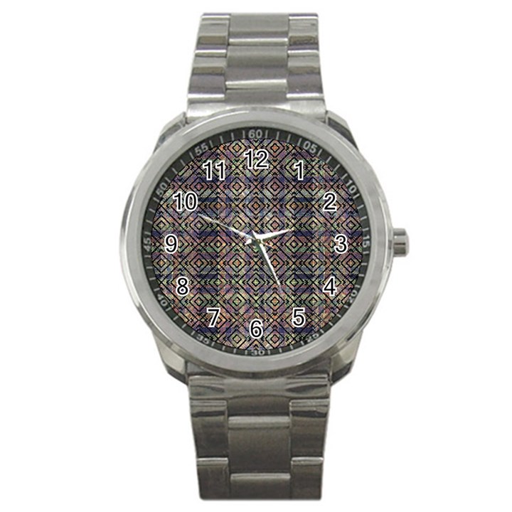 Multicolored Ethnic Check Seamless Pattern Sport Metal Watches