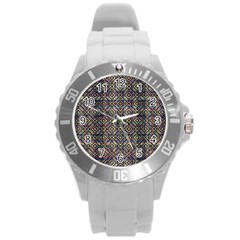 Multicolored Ethnic Check Seamless Pattern Round Plastic Sport Watch (l) by dflcprints