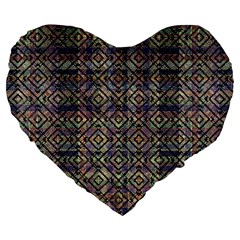 Multicolored Ethnic Check Seamless Pattern Large 19  Premium Heart Shape Cushions