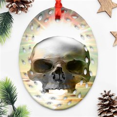 Skull Sunset Ornament (oval Filigree)  by icarusismartdesigns