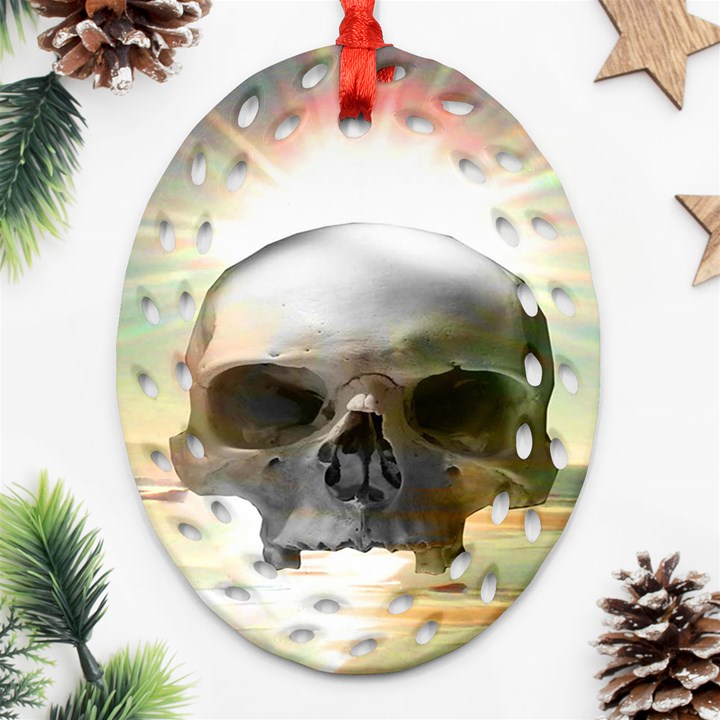 Skull Sunset Oval Filigree Ornament (2-Side) 