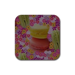 Macaroons And Floral Delights Rubber Coaster (square)  by LovelyDesigns4U