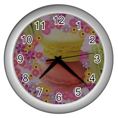 Macaroons And Floral Delights Wall Clocks (silver)  by LovelyDesigns4U