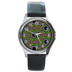 Repeated Geometric Circle Kaleidoscope Round Metal Watches by canvasngiftshop