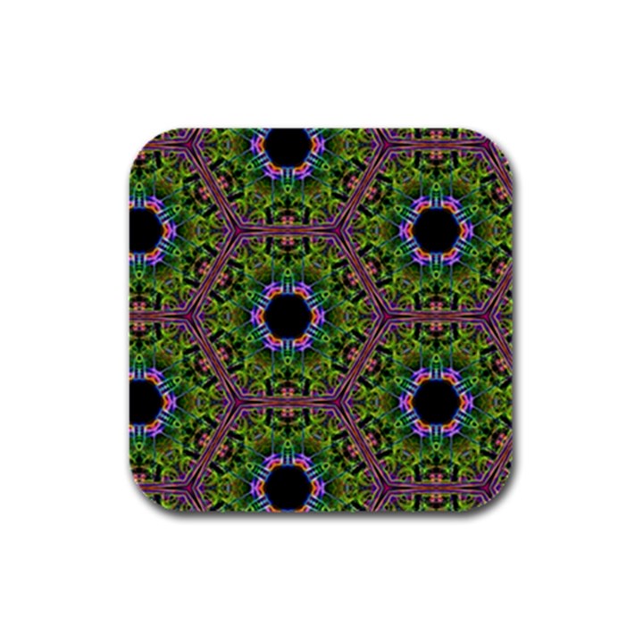 Repeated Geometric Circle Kaleidoscope Rubber Square Coaster (4 pack) 