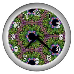 Repeated Geometric Circle Kaleidoscope Wall Clocks (silver) 