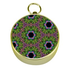 Repeated Geometric Circle Kaleidoscope Gold Compasses