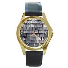 Weathered Shingle Round Gold Metal Watches by trendistuff