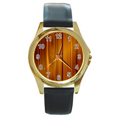 Shiny Striated Panel Round Gold Metal Watches by trendistuff