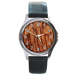 Old Brown Weathered Wood Round Metal Watches by trendistuff