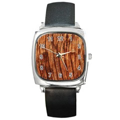 Old Brown Weathered Wood Square Metal Watches by trendistuff