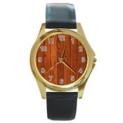 Oak Planks Round Gold Metal Watches by trendistuff