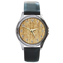 Light Beige Bamboo Round Metal Watches