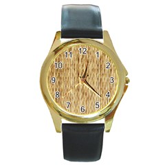 Light Beige Bamboo Round Gold Metal Watches by trendistuff