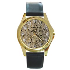 Grey Tree Bark Round Gold Metal Watches by trendistuff