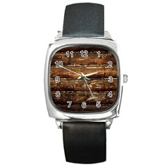 Dark Stained Wood Wall Square Metal Watches by trendistuff