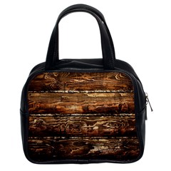 Dark Stained Wood Wall Classic Handbags (2 Sides) by trendistuff