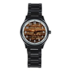 Dark Stained Wood Wall Stainless Steel Round Watches