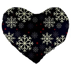 Snowflake Large 19  Premium Heart Shape Cushions