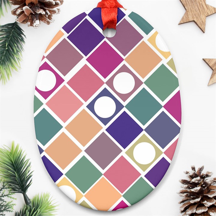 Dots and Squares Oval Ornament (Two Sides)