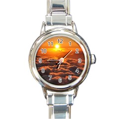 Sunset Over Clouds Round Italian Charm Watches by trendistuff