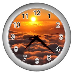 Sunset Over Clouds Wall Clocks (silver) 