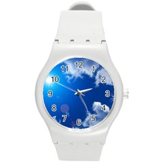 Sun Sky And Clouds Round Plastic Sport Watch (m)