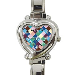 Checkered Quilt Heart Italian Charm Watch  by digitaldivadesigns