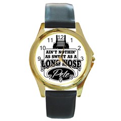 Pete Round Leather Watch (gold Rim) 