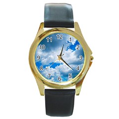 Cumulus Clouds Round Gold Metal Watches by trendistuff