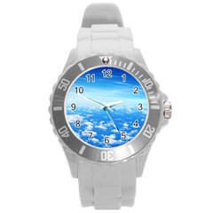 Clouds Round Plastic Sport Watch (l) by trendistuff